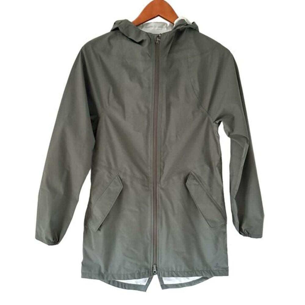 Prana Green‎ Grey Southbounder Nylon Blend Zippered Hooded Raincoat Size XS